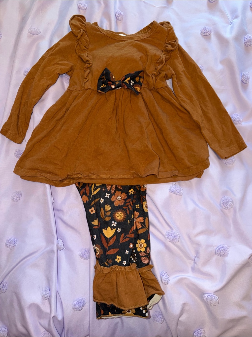 Source Unknown Brown Floral Bow Tunic & Floral Leggings Set